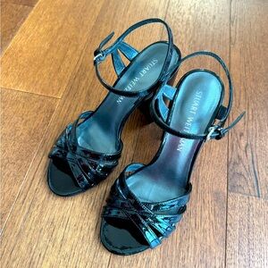 Stuart Weitzman black patent leather block heel sandal. Used once. 6.5US/37EU